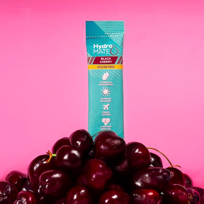 Electrolyte Powder Sugar-Free Hydration Packets Black Cherry HydroMATE 16 Sticks - Image 2
