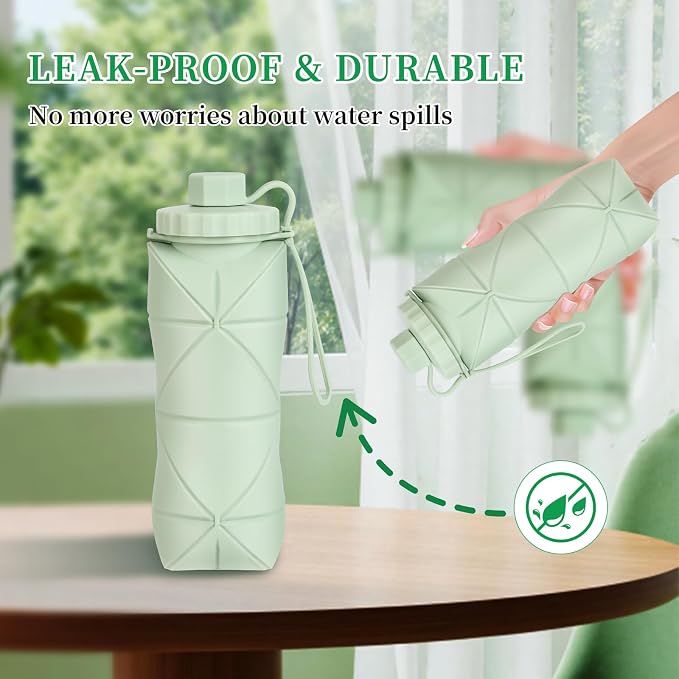 YCT Collapsible Silicone Travel Water Bottle 20oz, Reuseable Leakproof BPA Free - Image 5