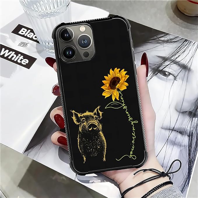 for iPhone 16 Pro Max Case, Pig Sunflower Yellow Sunshine Pattern Graphic - Image 7