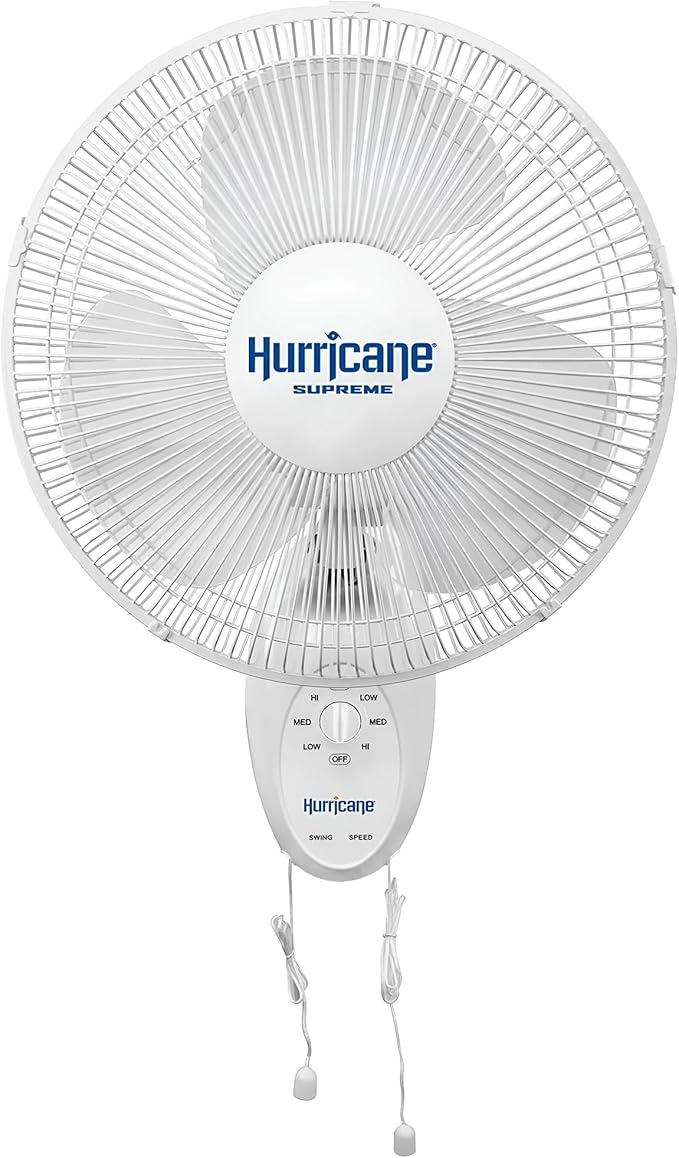 Hurricane Supreme 12” Portable Oscillating Wall Mount Fan, Space Saving by Hurricane