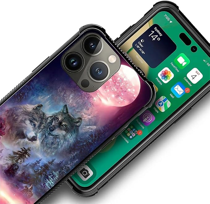 for iPhone 13 Pro Case, Star Two Wolfs Howling Pattern Graphic Design Girl Boy - Image 3