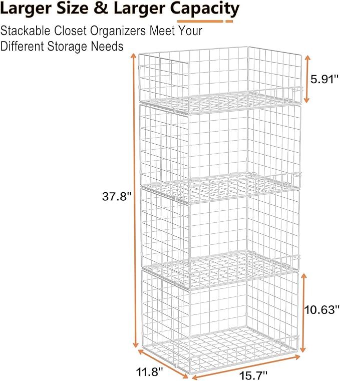 Yociyoga 4 Tier Stackable Closet Organizers and Storage Shelves, Foldable - Image 3