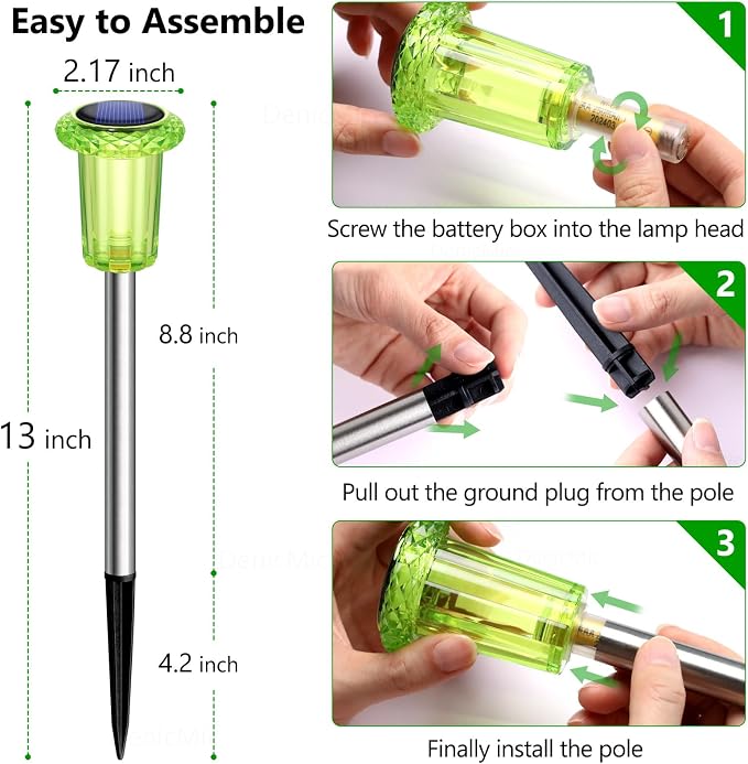 DenicMic Solar Lights Outdoor 10 Pack Waterproof Green LED Stainless Steel - Image 6