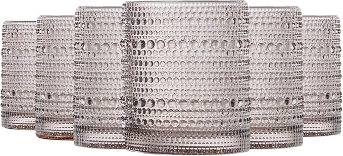 Khen Beaded Tumbler Drinking Glasses Set | Set of 6 | Vintage Hobnail 11 OZ by Khen