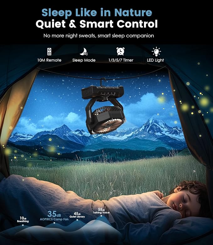 Camping Fan Rechargeable, 60H Long-Lasting Battery Powered Fan - Image 7