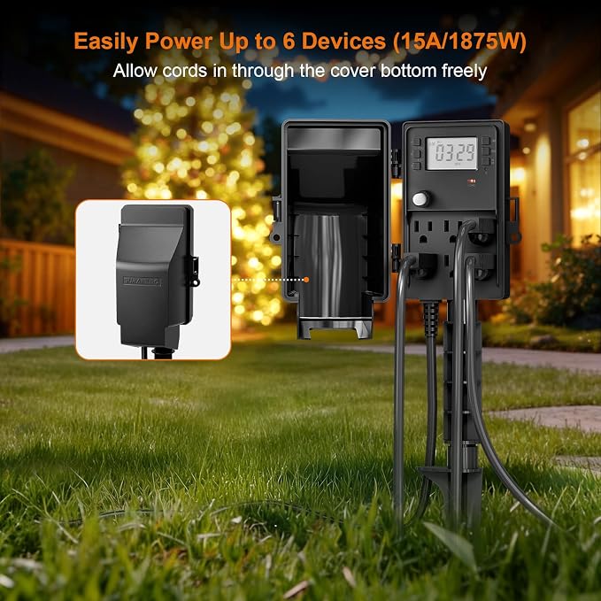 SURAIELEC Outdoor Power Stake, 7-Day Programmable Digital Timer, Power Strip - Image 4