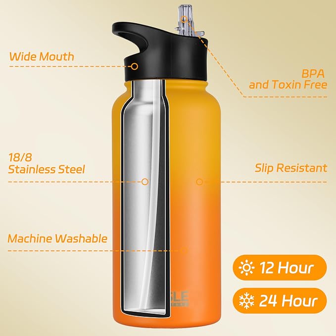 HASLE OUTFITTERS 32 oz Insulated Water Bottle Stainless Steel Double Walled - Image 2
