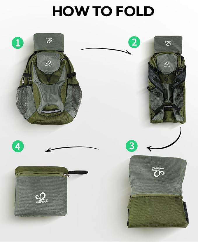WATERFLY Lightweight Packable Hiking Backpack: 30L Foldable Travel Daypack - Image 6