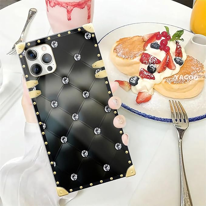 Compatible with iPhone 12 Pro Max Case, Shiny Black Sofa Crystal Luxury Golden - Image 5