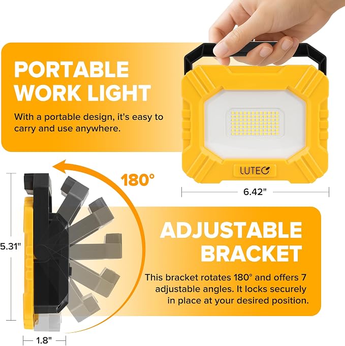 LUTEC 3500LM LED Work Light, Rechargeable Magnetic Work Lights - Image 3