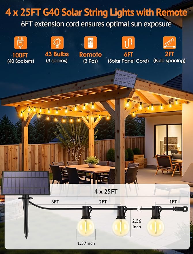 Larkvue 100FT Solar String Lights Outdoor - Image 2