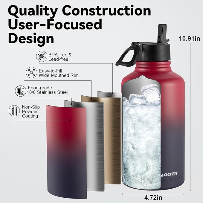 KXIAOCHEN Insulated Water Bottle, Stainless Steel Water Bottle, 2 Lids - Image 5