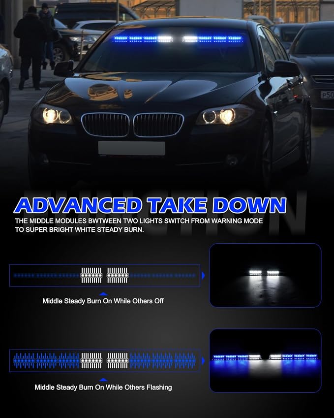 HLauto 604N Emergency Dash Strobe Lights: 2x16.8 inch Blue Security Light - Image 3