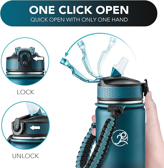 GOSWAG Insulated Sports Water Bottle, 24oz 2 Lids, Stainless Steel Water Bottles - Image 5