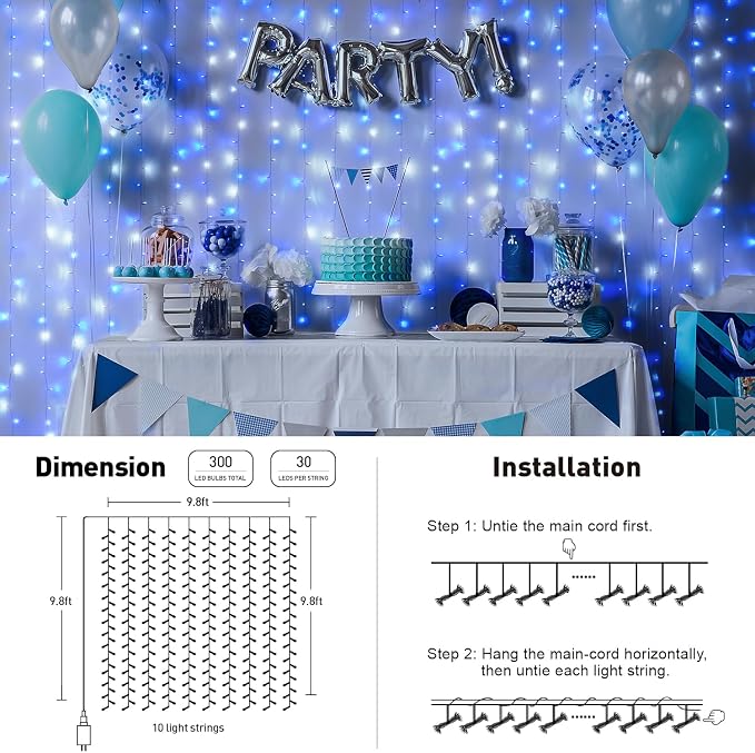 JMEXSUSS 300LED Christmas Curtain Lights Plug in - Image 6