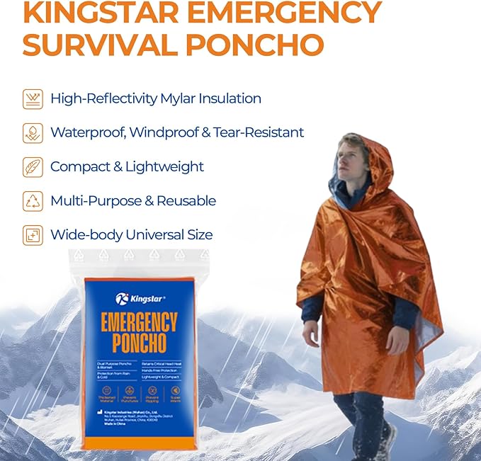 4 Pack Emergency Mylar Blanket Poncho | Waterproof Rain Ponchos | Reusable - Image 2