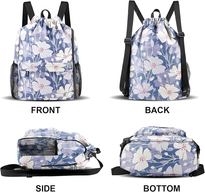 Drawstring Backpack with Mesh Pockets String Gym Bag Sackpack Sandproof Water - Image 6