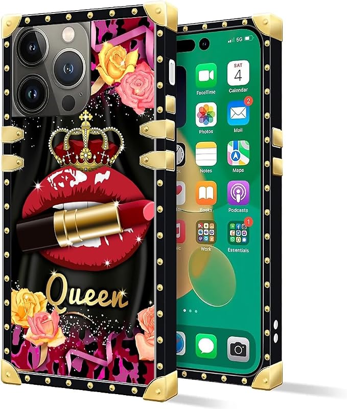 Compatible with iPhone 14 Pro Case, Queen Lip Crown Leopard Print Luxury Golden - Image 2