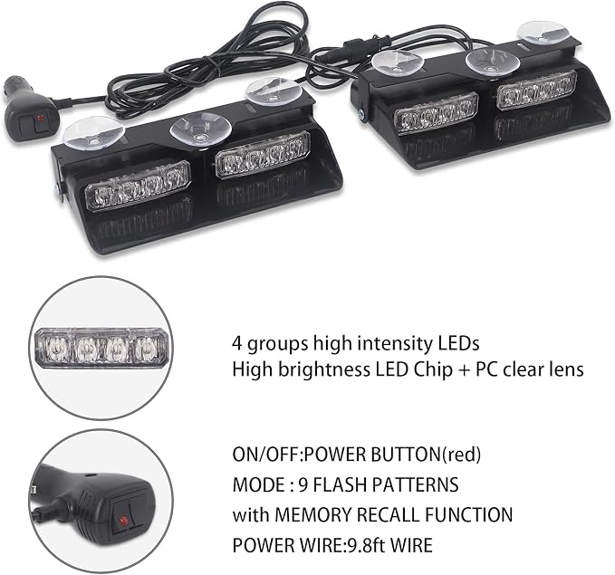 XRIDONSEN Amber 2 in 1 Emergency Dash Strobe Lights Interior Windshield Lights - Image 5