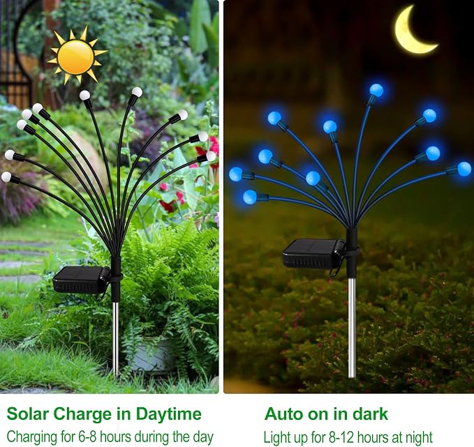 Kohlrabi Solar Garden Lights Outdoor, 4 Pack 32 LED Solar Blue Firefly Lights - Image 3