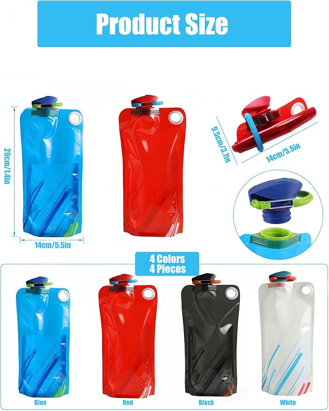 4 Pack Collapsible Water Bottle - Image 5