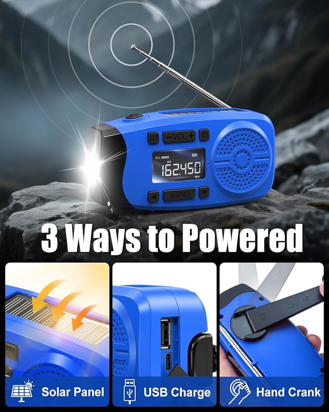 Runningsnail Emergency Weather Radio, 7400mWh Hand Crank Emergency Radio - Image 6