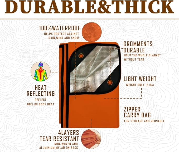 Heavy Duty Survival Blanket -Multifunctional Reflective Tarp Thermal Blanket - Image 3