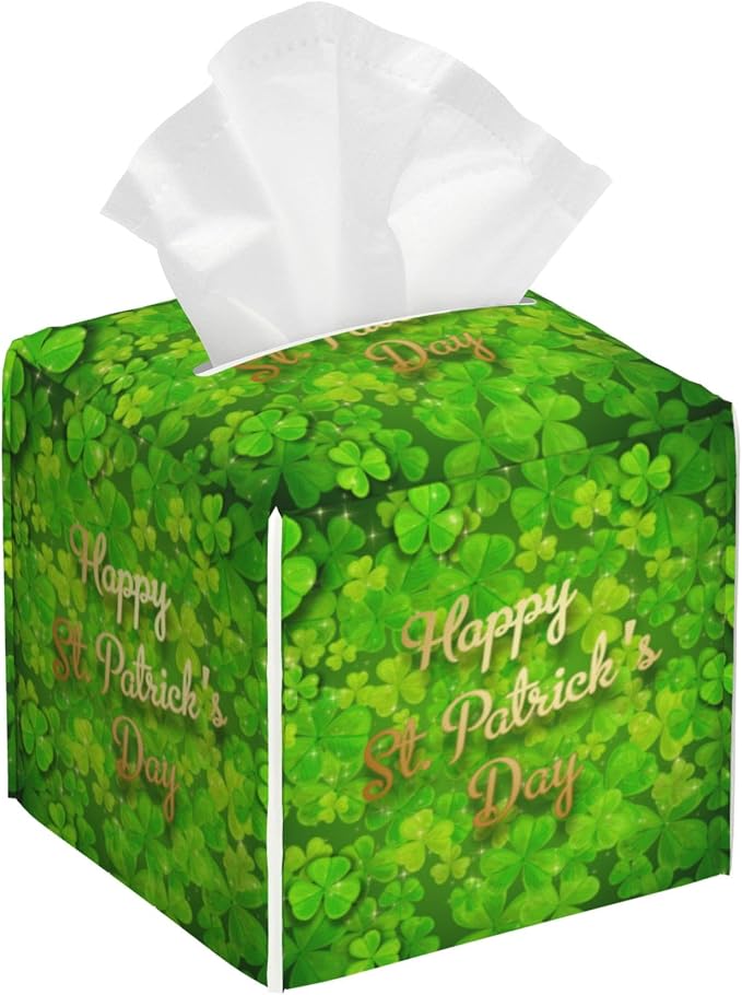 Tissue Box Cover Square, Happy St.Patrick's Day Tissue Box Holder Waterproof by Unknown