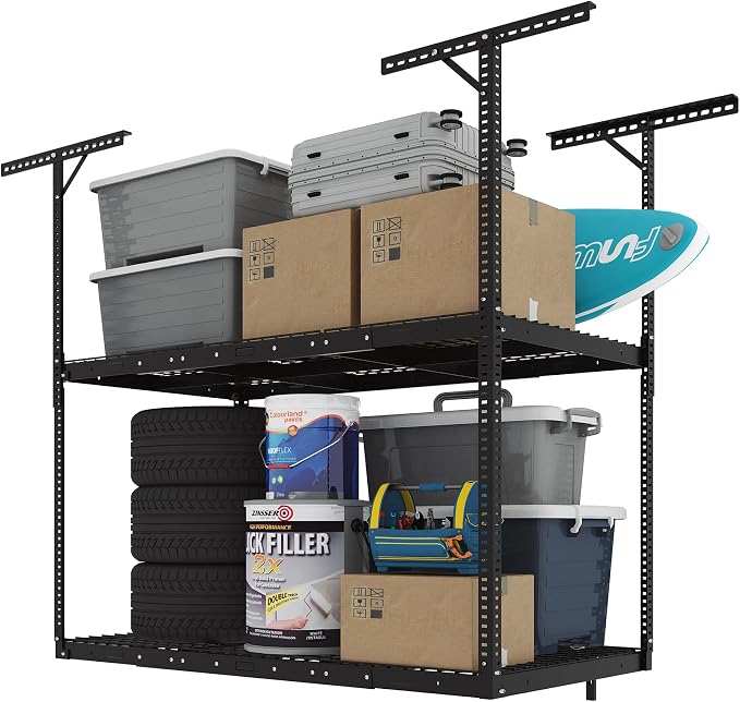 FLEXIMOUNTS 3x6 2-Tier Overhead Garage Storage Rack – Adjustable Heavy Duty by FLEXIMOUNTS