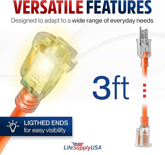 3ft Outdoor/Indoor Extension Cord 10/3 Gauge Ultra Heavy Duty 3 Prong SJTW - Image 6