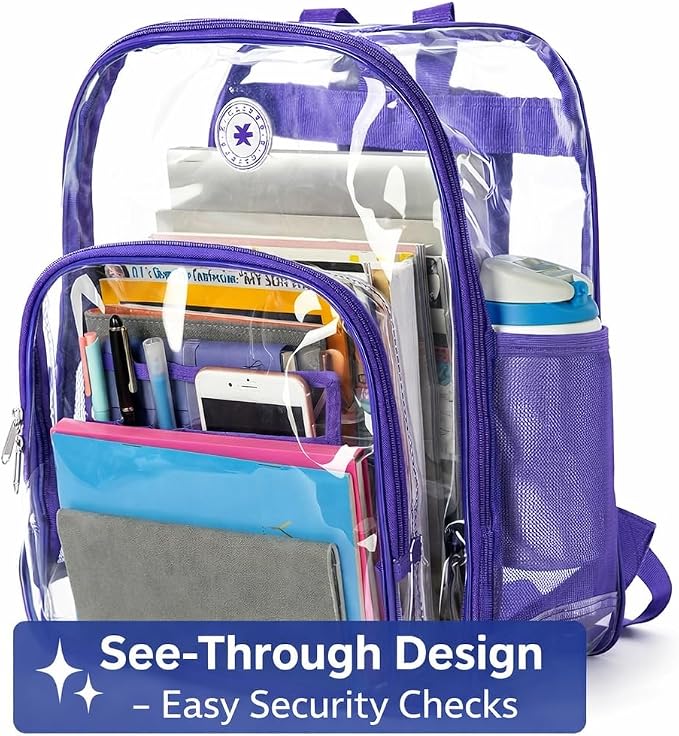 K-Cliffs Large Transparent Backpack Clear Heavy Duty School Bag Durable Student - Image 2