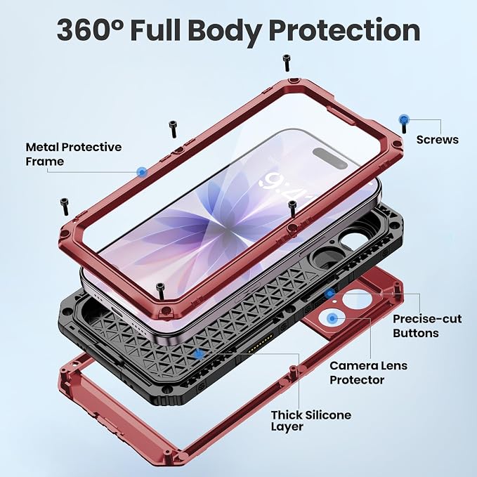 Mitywah Waterproof Case for iPhone 17, Rugged Metal Case - Image 5