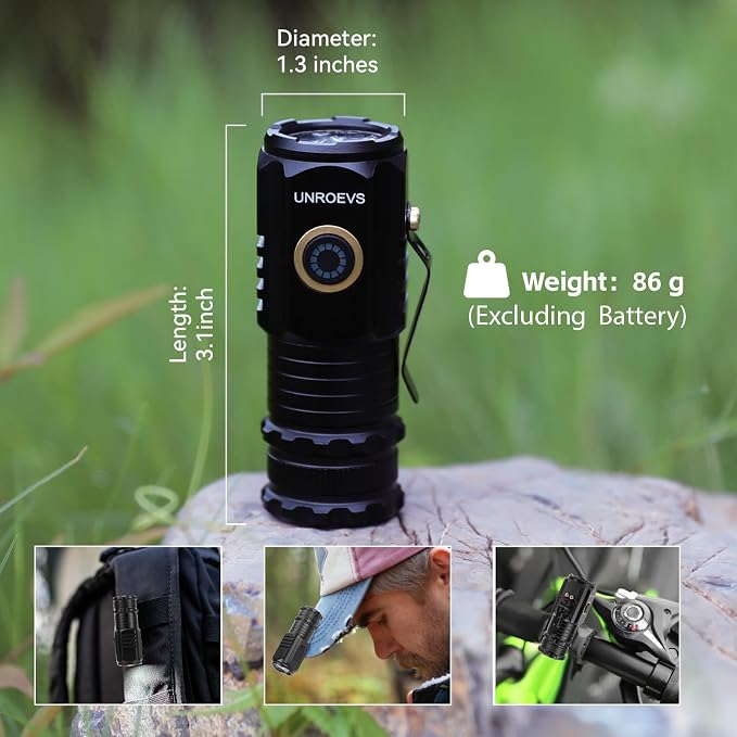 UNROEVS Mini Flashlight 2550 Lumens Rechargeable USB C Charging, Small - Image 3