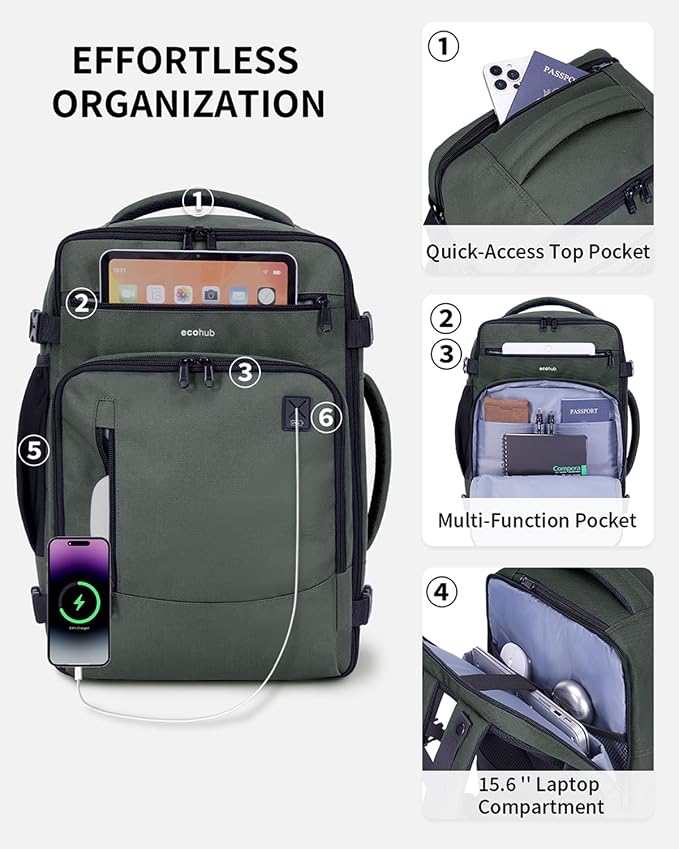 ECOHUB 17" Small Travel Backpack, United Airlines Personal Item Bag 17x10x9 - Image 4