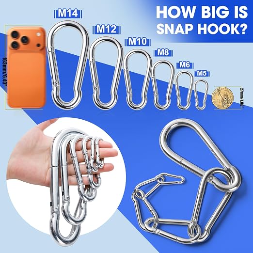 100Pack Heavy Duty Carabiner Clips, M8 5/16" Spring Snap Hooks 3Inch - Image 3