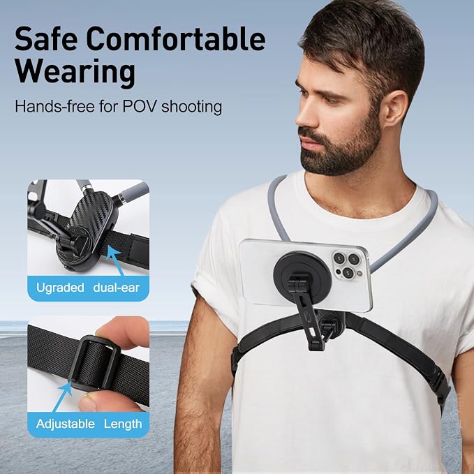 Magnetic Neck Phone Mount, Adjustable Chest Strap Neck Phone Holder - Image 2