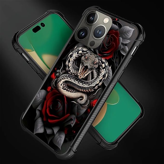 for iPhone 14 Pro Case, Entwined Rose Snake Pattern Graphic Design Girl Boy - Image 4