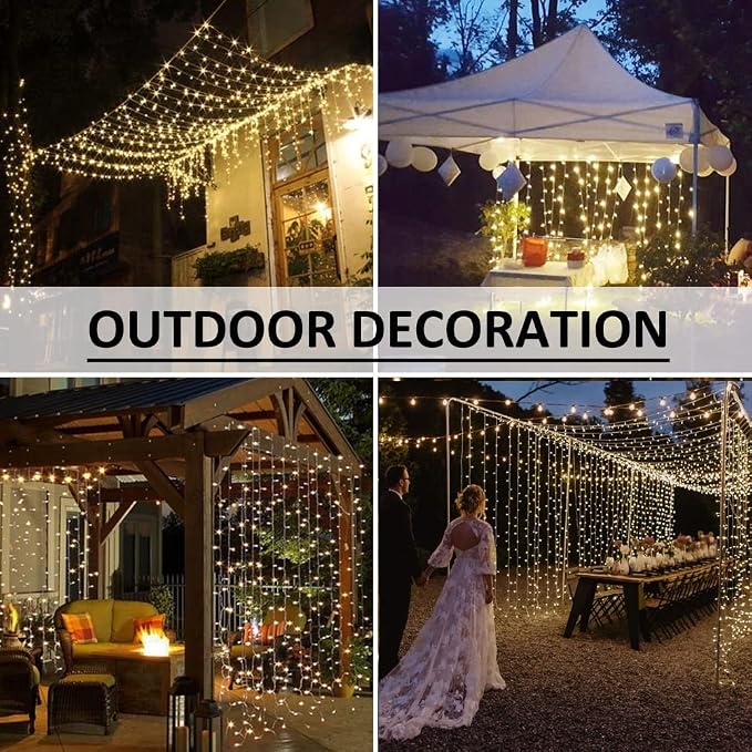 Solhice LED Curtain Lights Outdoor 12ft x10ft, 360 LED Plug in Hanging String - Image 4
