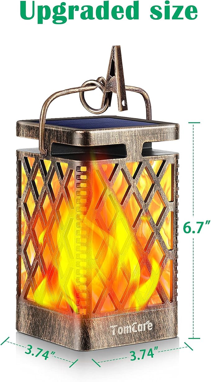 TomCare Solar Lights Outdoor Flickering Flame Solar Lantern Outdoor Hanging - Image 3