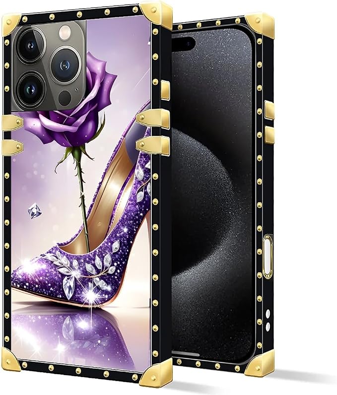 Compatible with iPhone 16 Pro Max Case, High Heeled Purple Diamond Rose Luxury - Image 2
