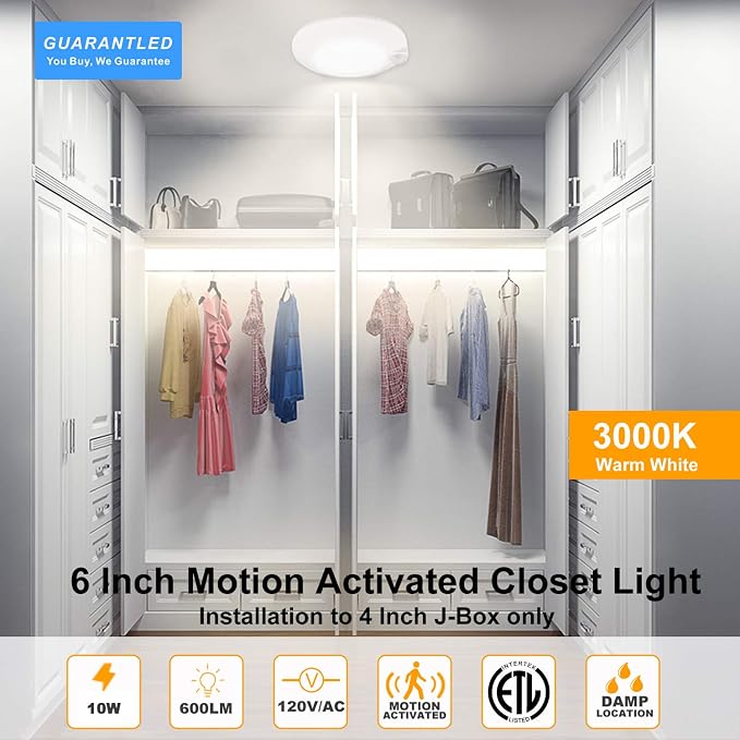 Closet Lights Motion Sensored Indoor Ceiling Mount LED- 10W 3000K Closet Stair - Image 2
