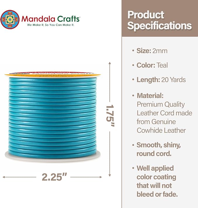 Mandala Crafts Round Genuine Teal Leather Cord - Image 4