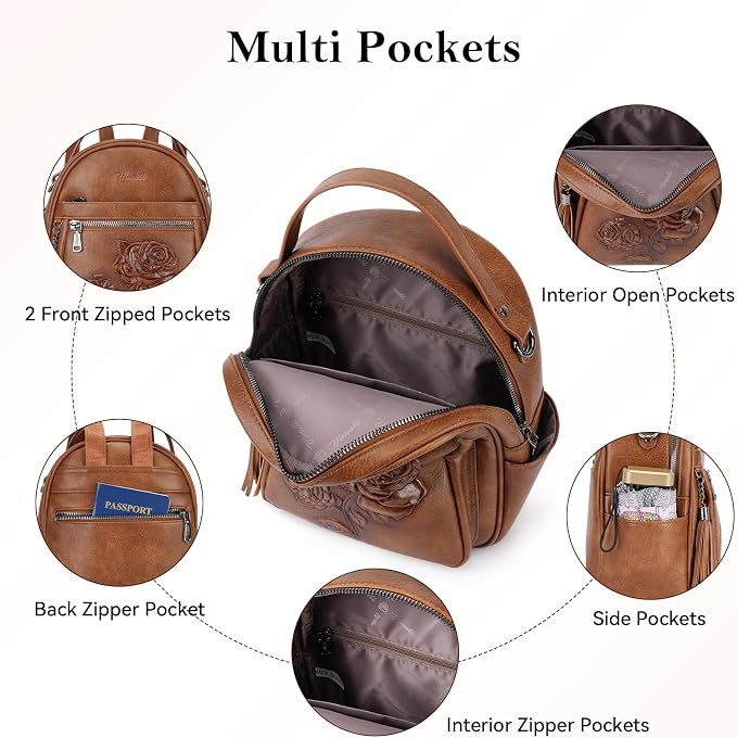 Mini Backpack Purse for Women, Embossed Leather Small Backpack Fashion Travel - Image 5