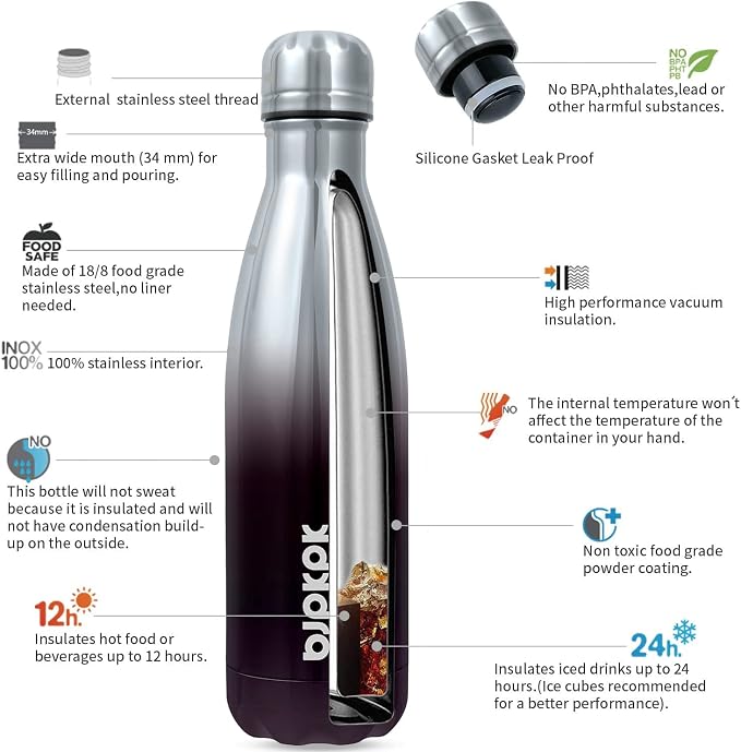 BJPKPK 17oz Insulated Stainless Steel Water Bottles, Sports Water Bottles Keep - Image 2