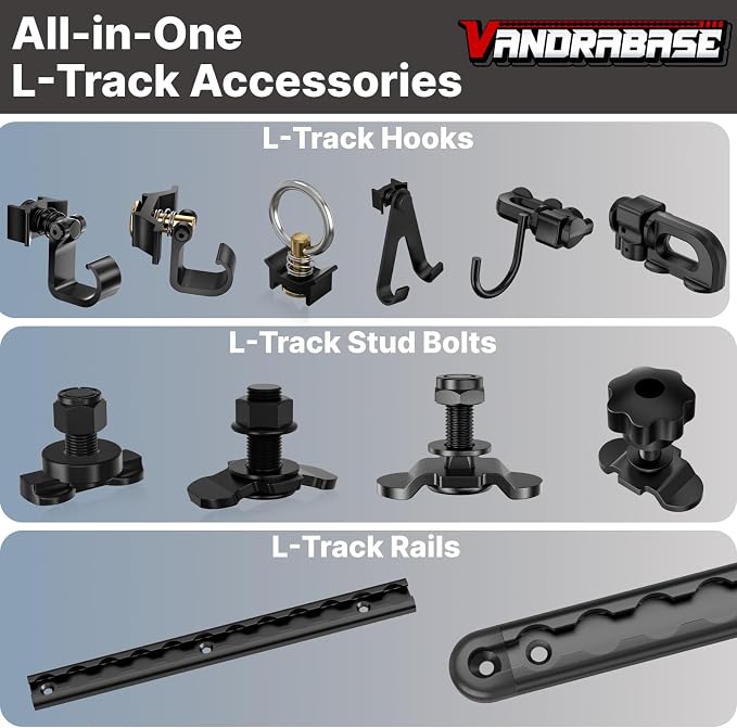 4 Pack L Track Hooks with Single Stud Fitting, Spring-Loaded Adjustable Gear - Image 7