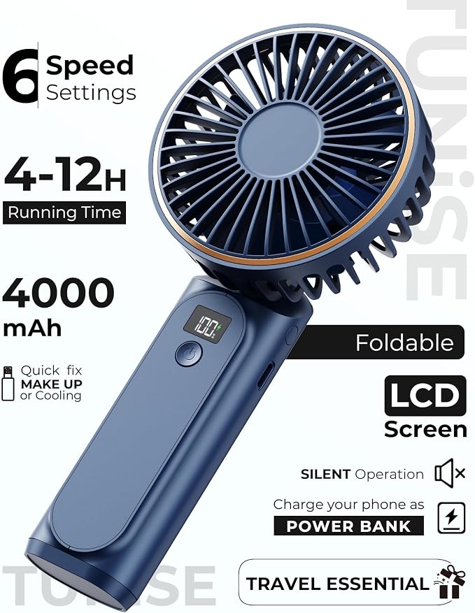 TUNISE Portable Handheld Fan, Portable Fan Rechargeable, 180° Adjustable - Image 2