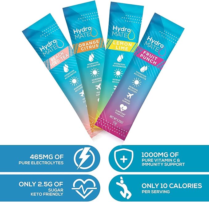 HydroMATE Electrolyte Powder Variety Pack Hydration Packets Low Sugar 30 Count - Image 7