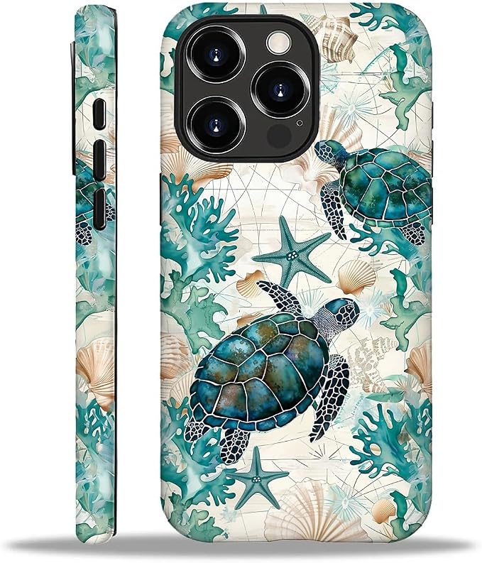 for iPhone 16 Pro Max Case, HH2 Ocean Sea Turtle Nautical Map Hybrid 2 Layer by Unknown