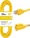 Extension Cord Weatherproof, UL Certified, 12 Gauge 3FT Yellow 3 Prong Heavy by HONDERSON