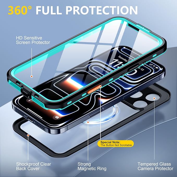 Red2Fire for iPhone 17 Pro Case Waterproof, Phone Case 6.3" Blue/Clear - Image 5